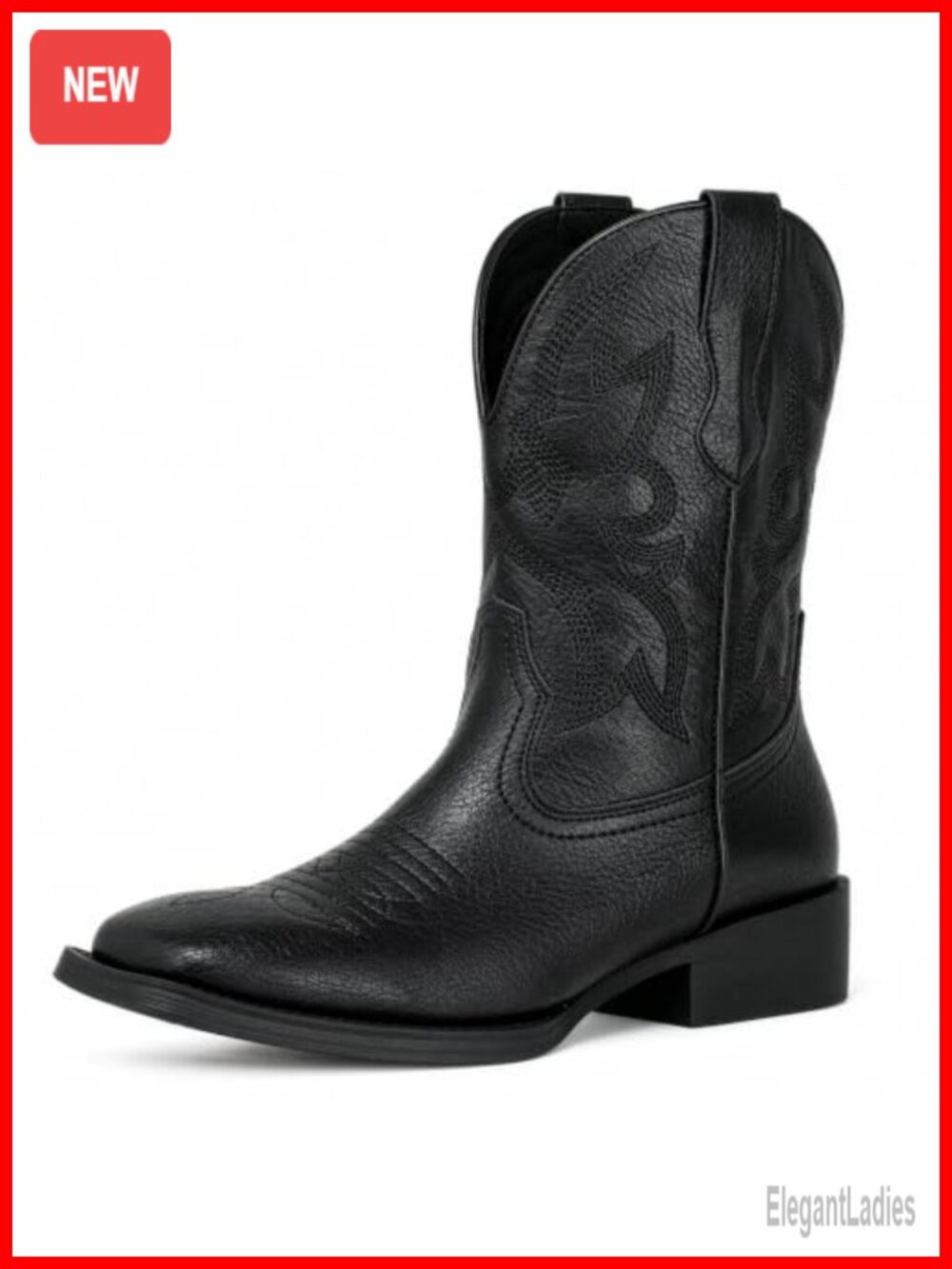 Short Cowboy Boots Women Square Toe Western Booties Embroidery Chunky Heel